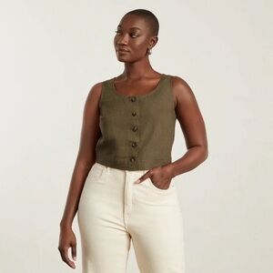 Everlane Linen Button-Front Crop Tank - size 2 NWOT